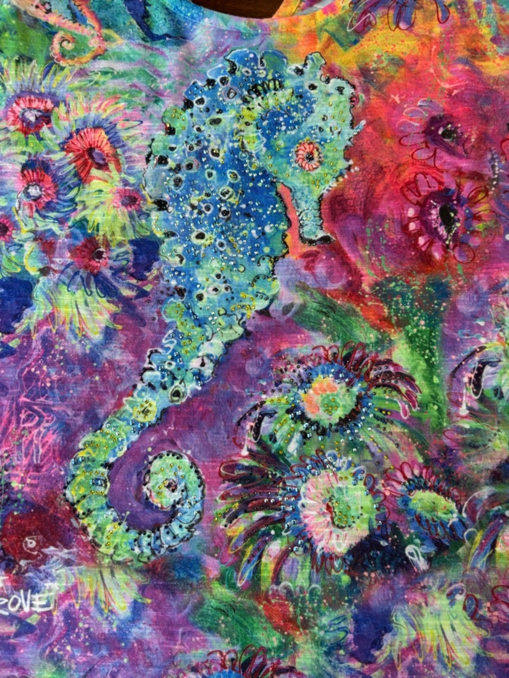 Leoma Lovegrove Seahorse Rhinestone Tank XXL Colorful Art Print Keyhole Back - Picture 7 of 11